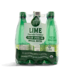 Whole Foods Market Organic Italian Lime Sparkling Water bottle highlights refreshing citrus notes.