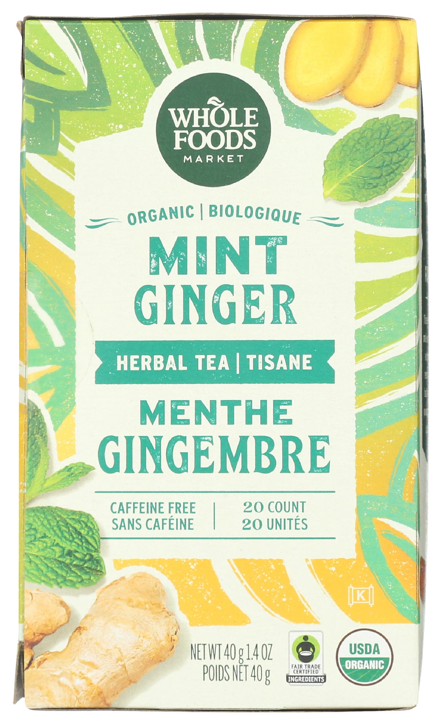 Whole Foods Market organic mint-ginger tea cup releasing a refreshing aroma