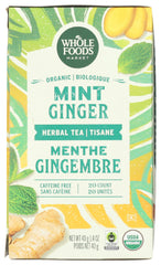 Whole Foods Market organic mint-ginger tea cup releasing a refreshing aroma
