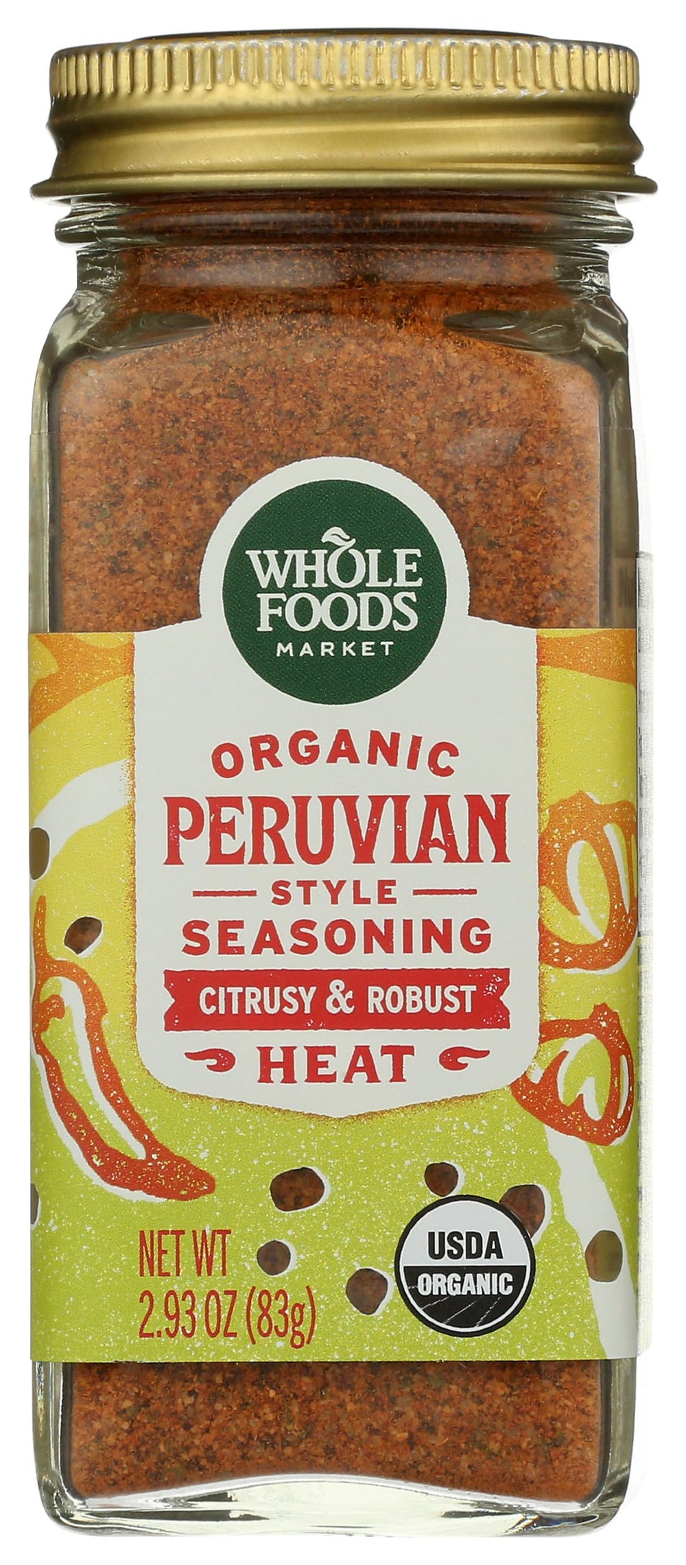 Whole Foods Market organic Peruvian seasoning jar enhances grilled meats and veggies