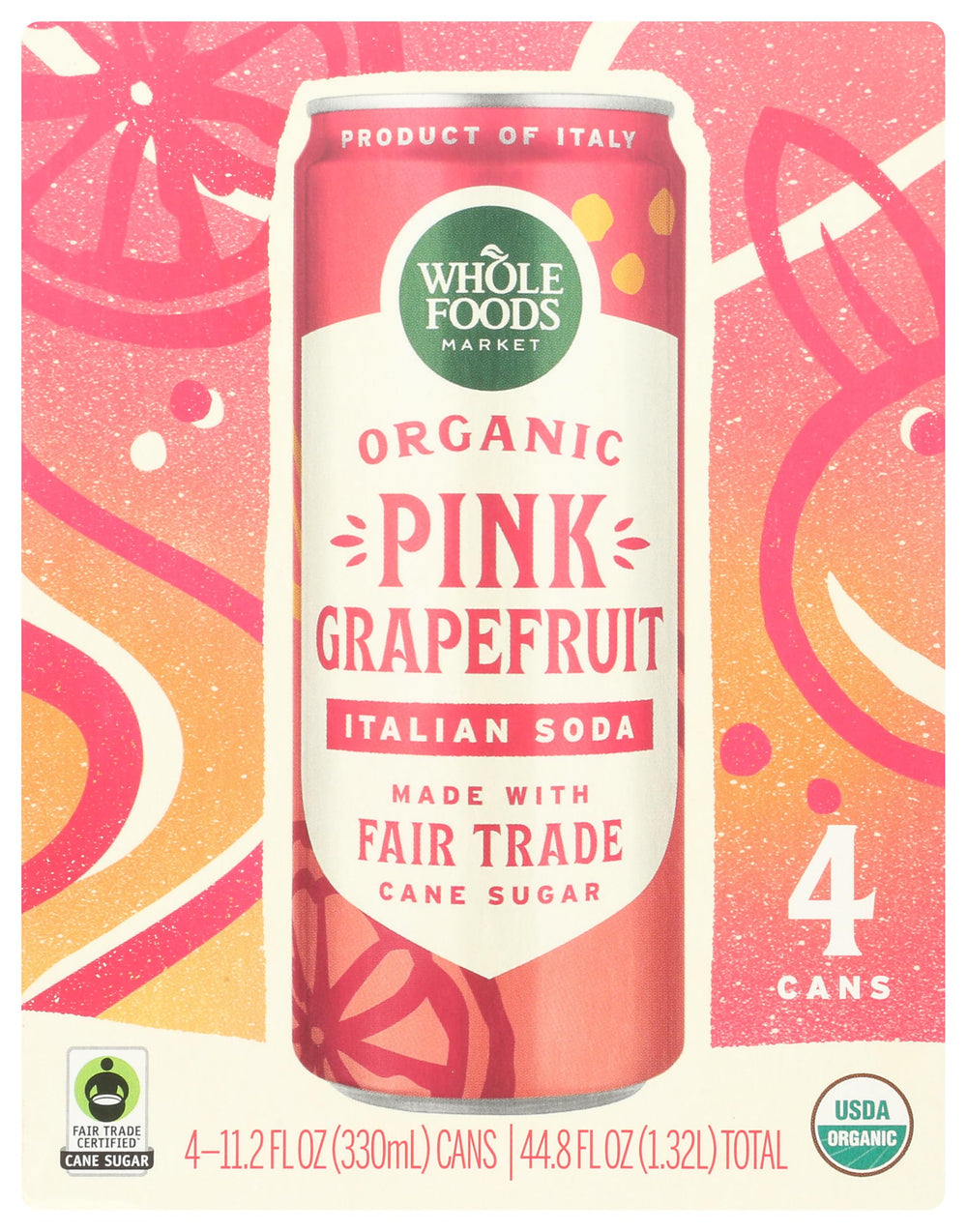 Whole Foods Market Organic Pink Grapefruit Italian Soda bottle front view, refreshing option for gatherings.