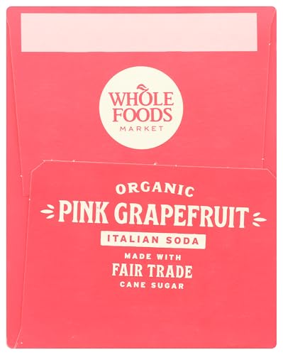 Whole Foods Market Organic Pink Grapefruit Italian Soda back label view emphasizes non-GMO and natural ingredients.