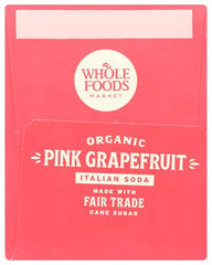 Whole Foods Market Organic Pink Grapefruit Italian Soda back label view emphasizes non-GMO and natural ingredients.