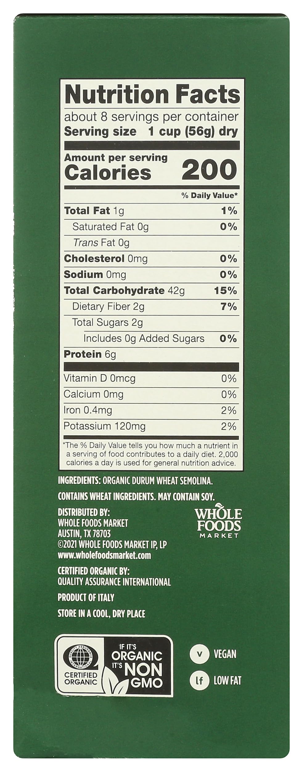Whole Foods Market Organic Pipe Rigate durum wheat for sturdy, al dente bites.