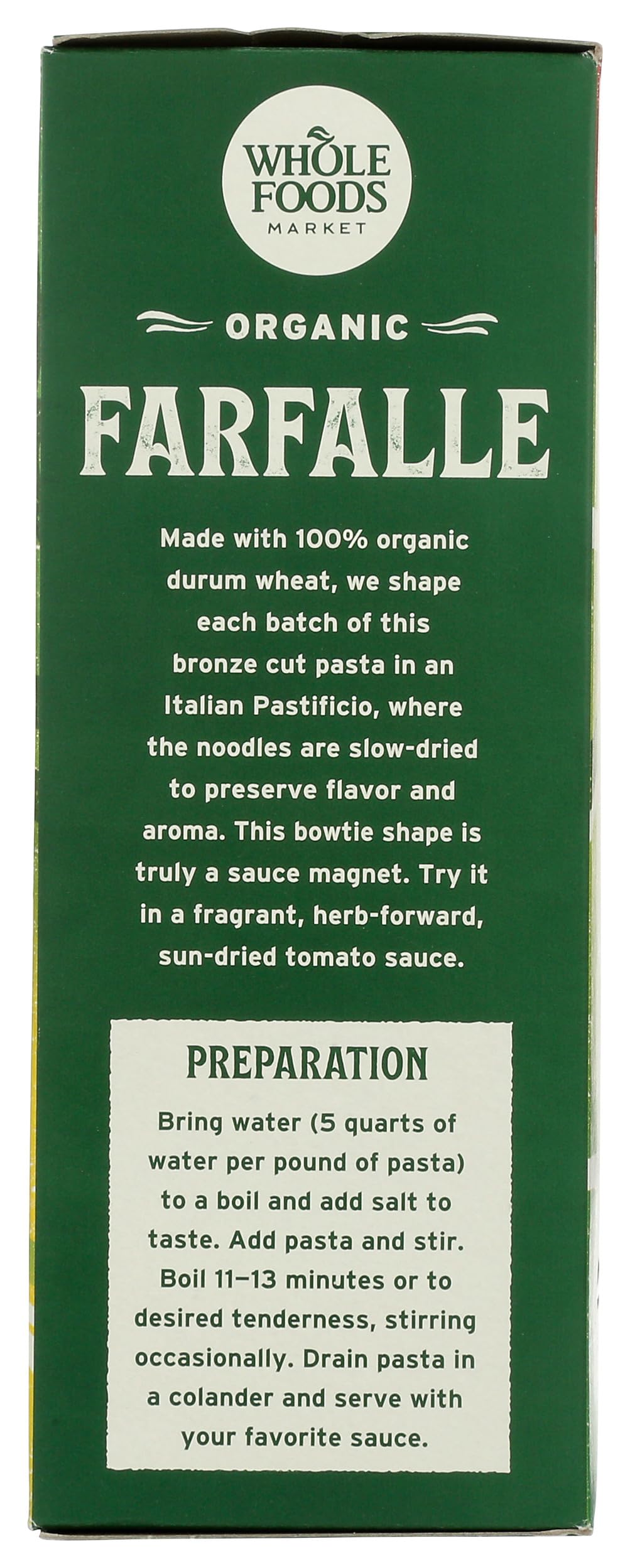 Whole Foods Market farfalle pairs well with pesto and fresh vegetables.