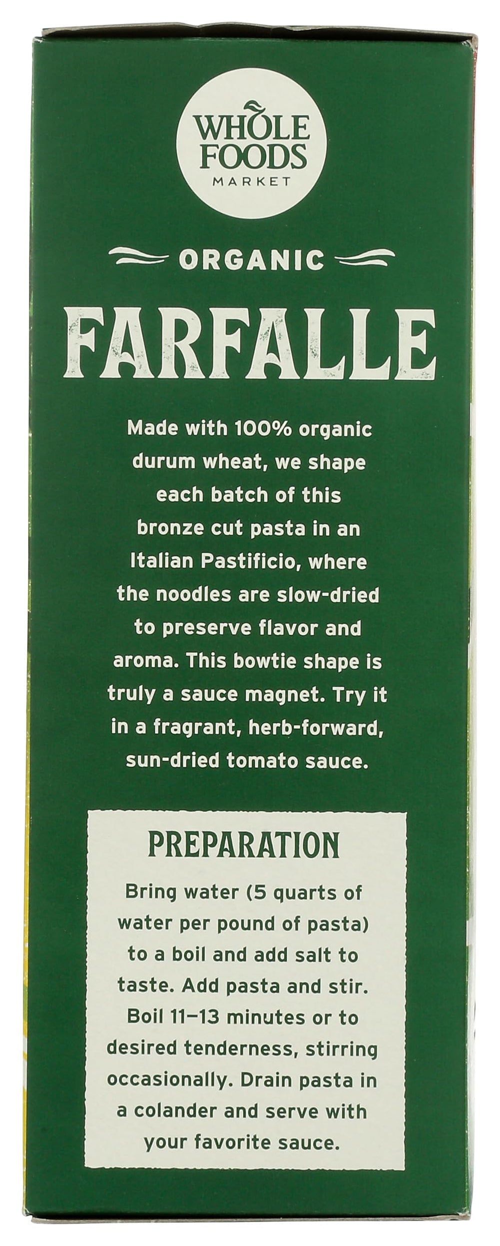 Whole Foods Market farfalle pairs well with pesto and fresh vegetables.
