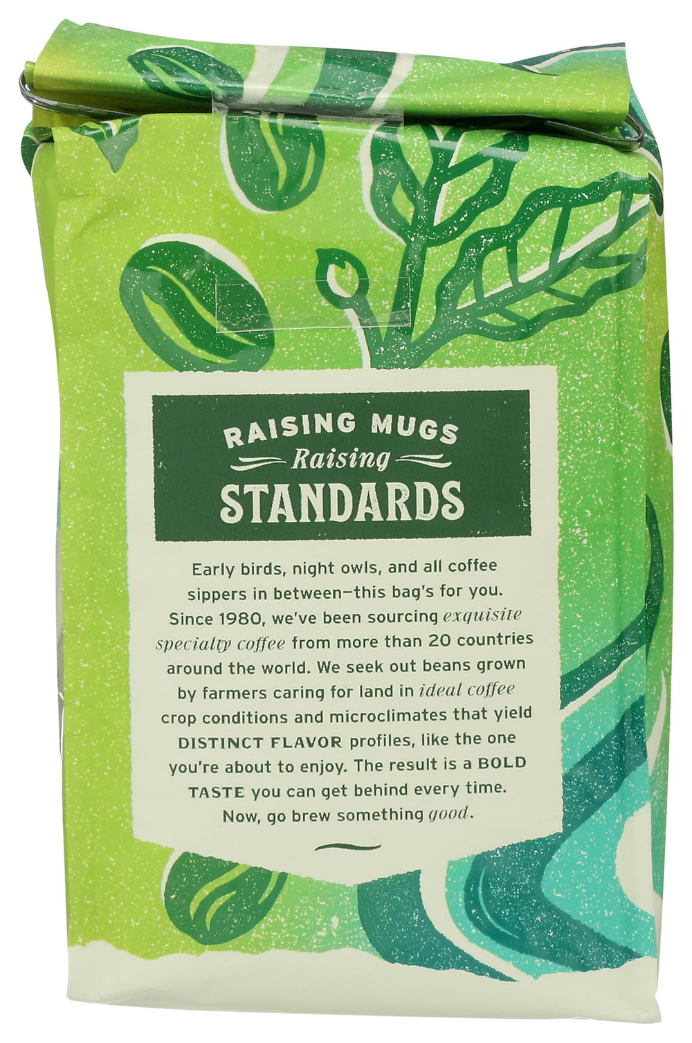 Rainforest Blend cocoa-notes, deep flavor for bold morning coffee by Whole Foods Market.