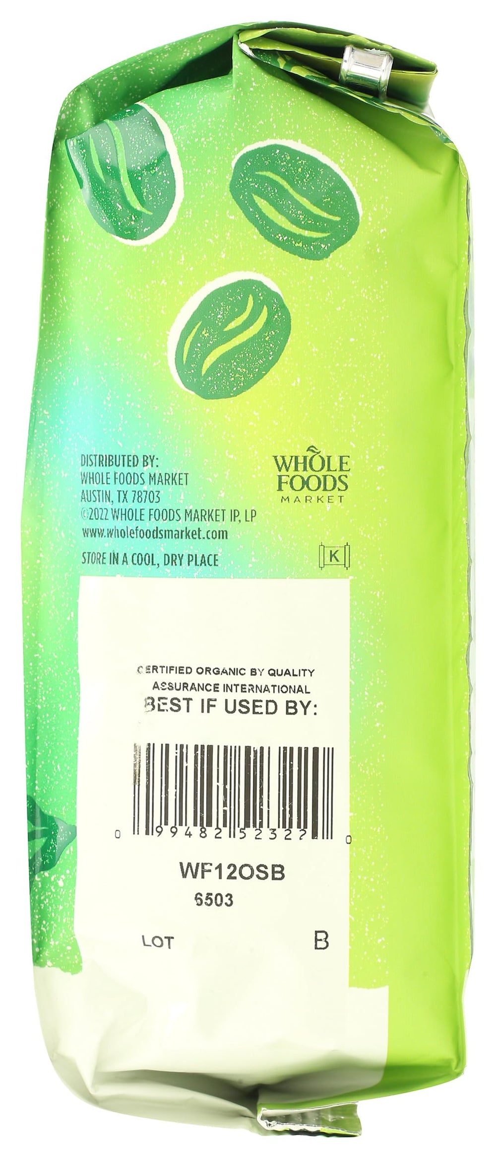 Whole Foods Market Sierra Blend packaging on a shelf showing resealable bag