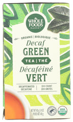 A Whole Foods Market green decaf cup reveals smooth, mild flavor for relaxing moments.