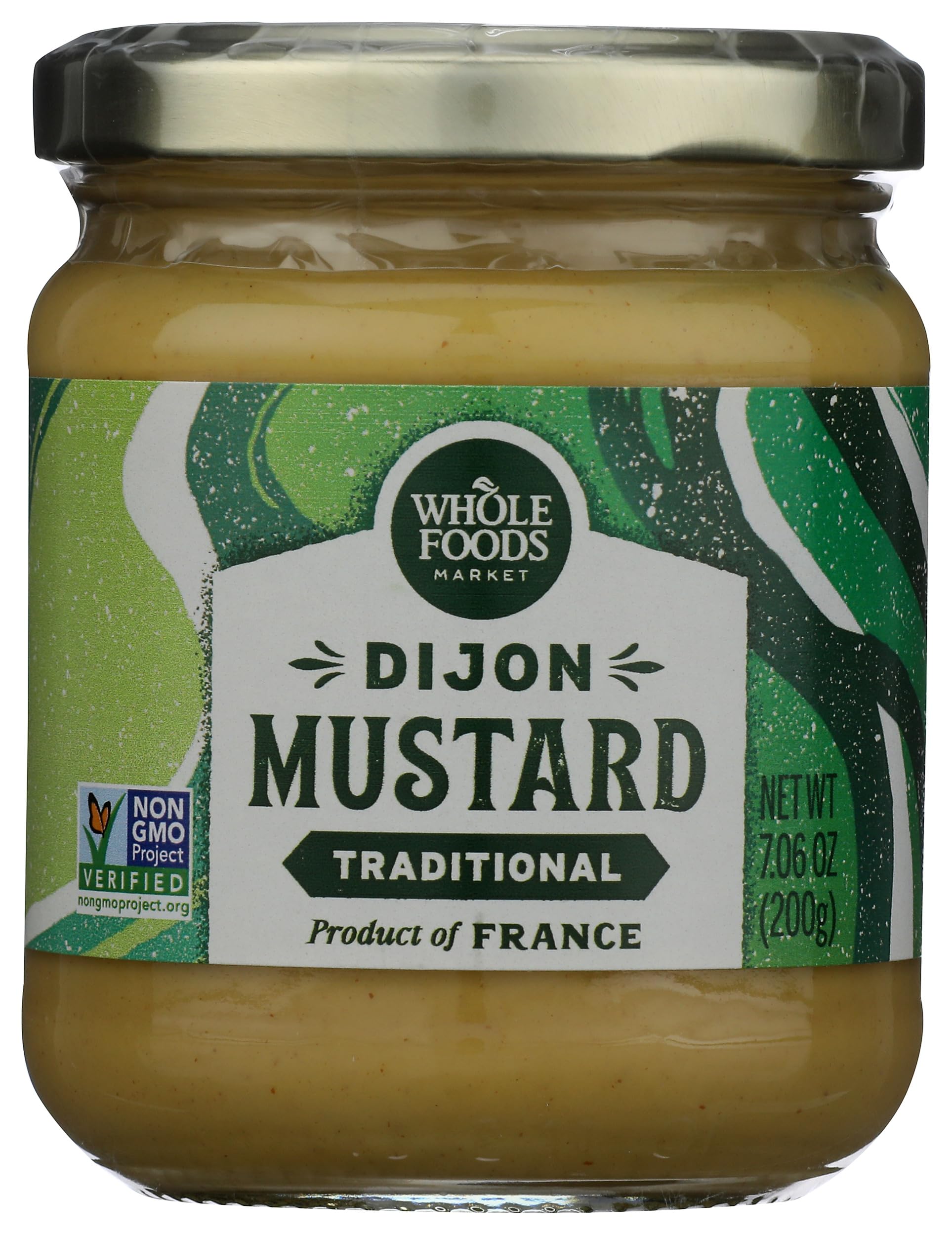 Whole Foods Market traditional Dijon mustard jar for sandwiches and spreads.
