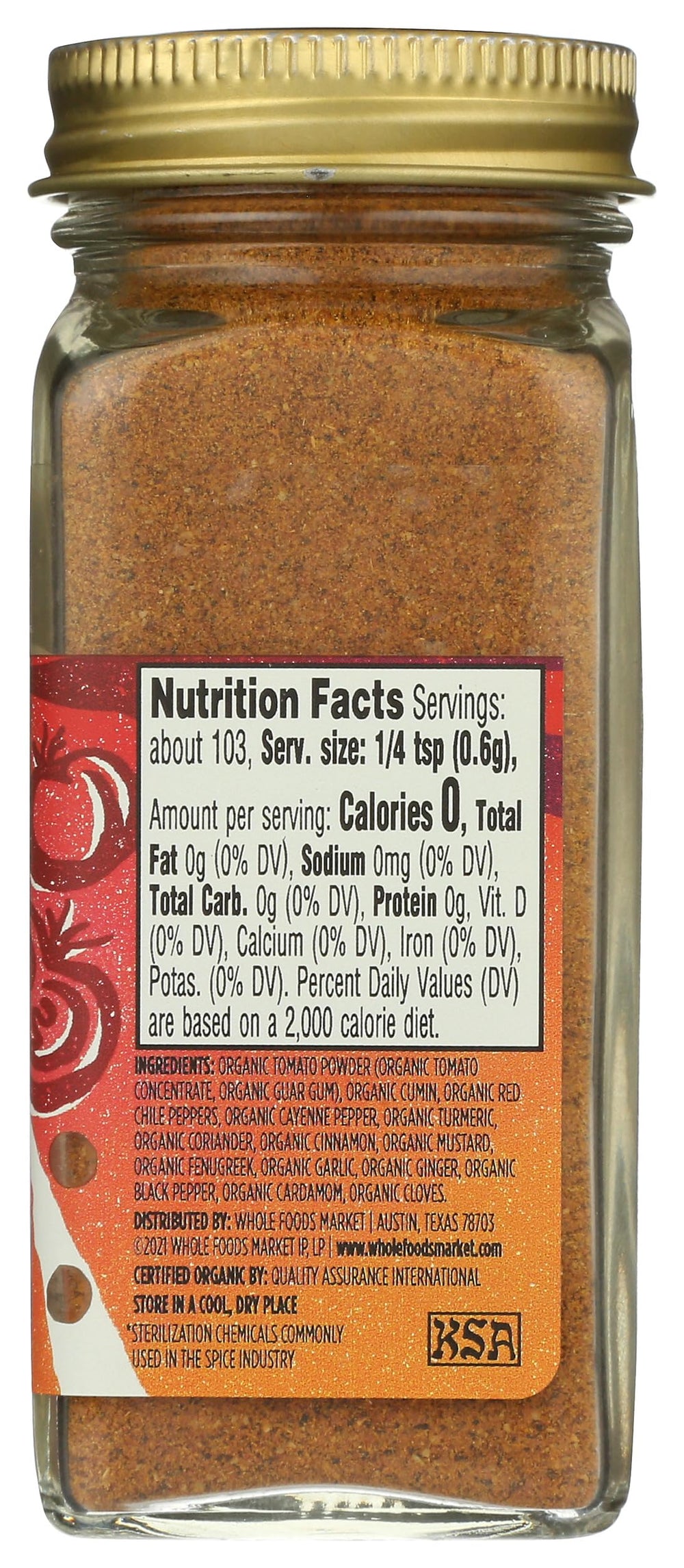 Whole Foods Market Vindaloo spice jar lid closeup highlighting premium spices