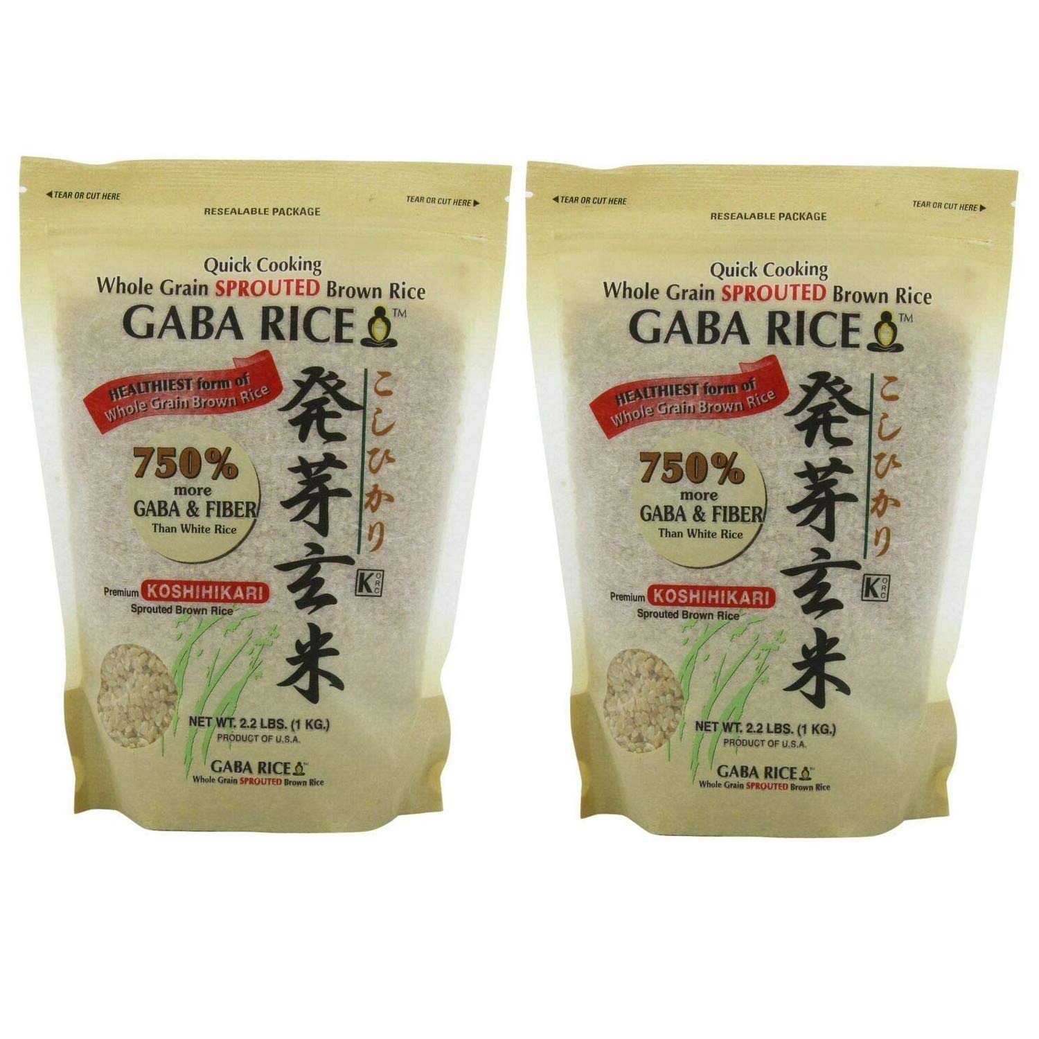 Whole Grain Sprounted Brown Rice GABA bag front for easy two-bag packaging.