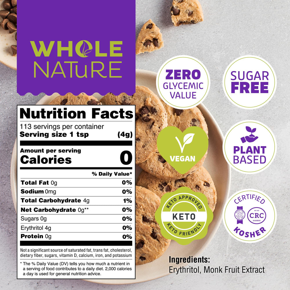 Whole Nature monk fruit sweetener with erythritol blend packaging for pantry use