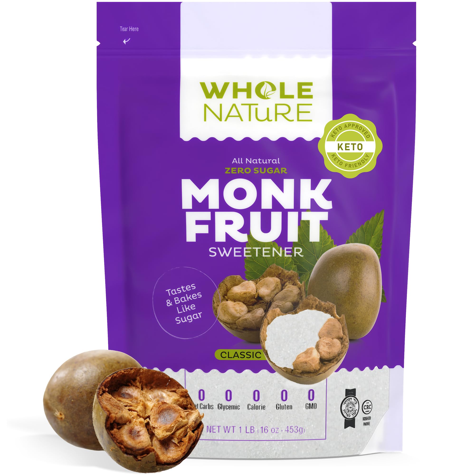 Whole Nature monk fruit sweetener keto-friendly diabetic-safe sugar substitute