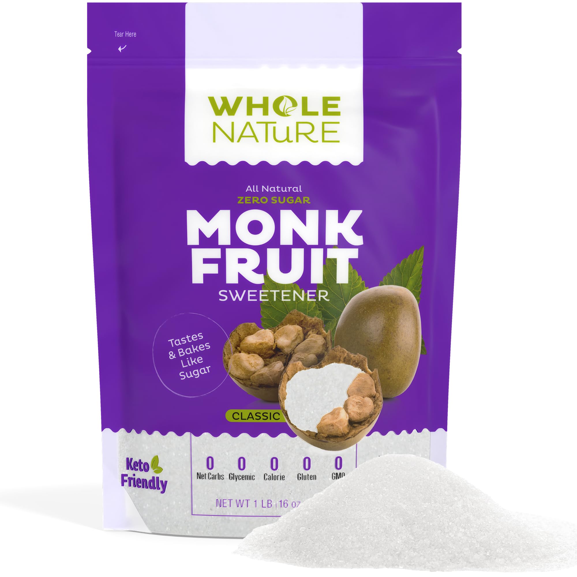 Whole Nature monk fruit sweetener USA-made non-GMO and kosher