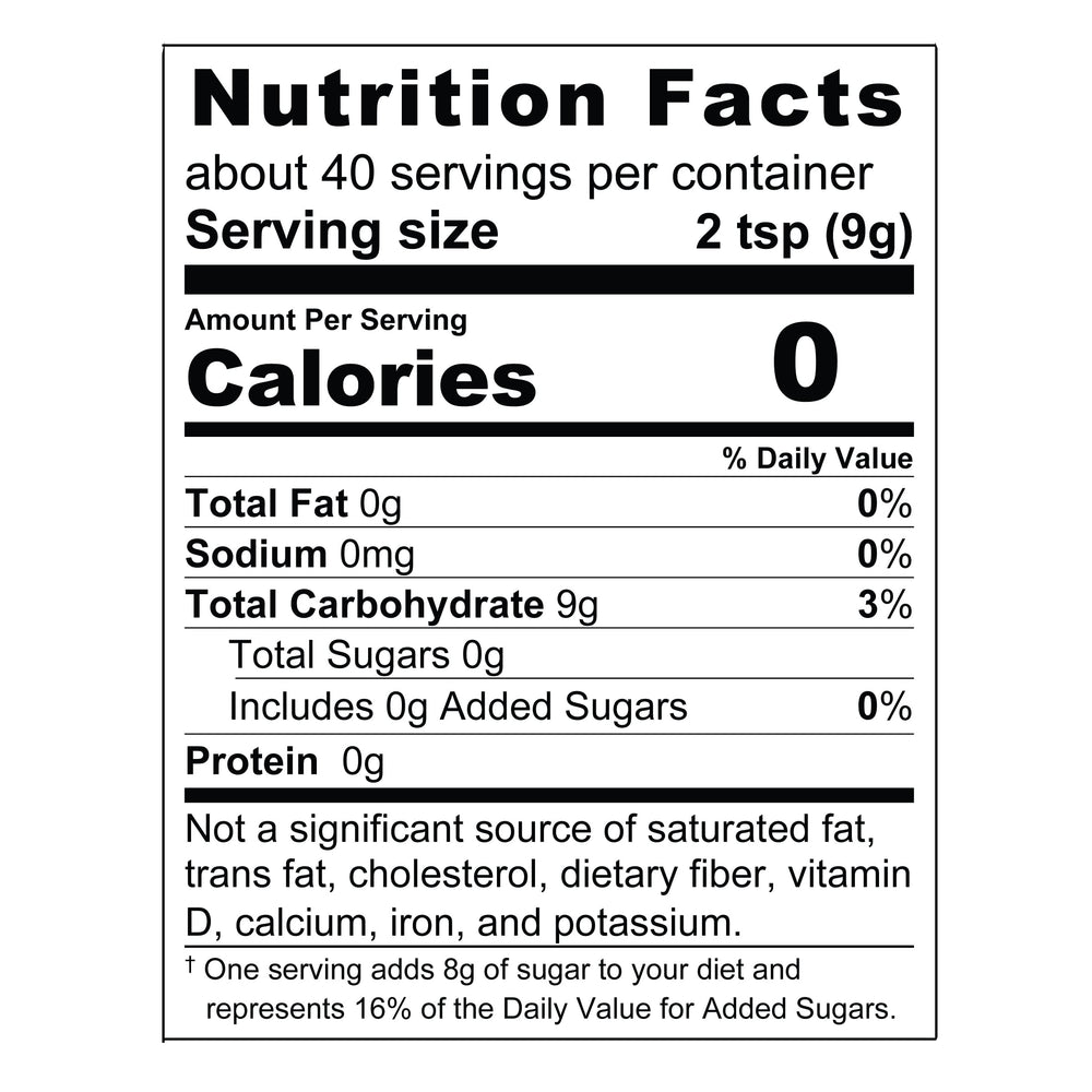 Wholesome Allulose sweetener cup beside tea reveals keto-friendly sweetening option.