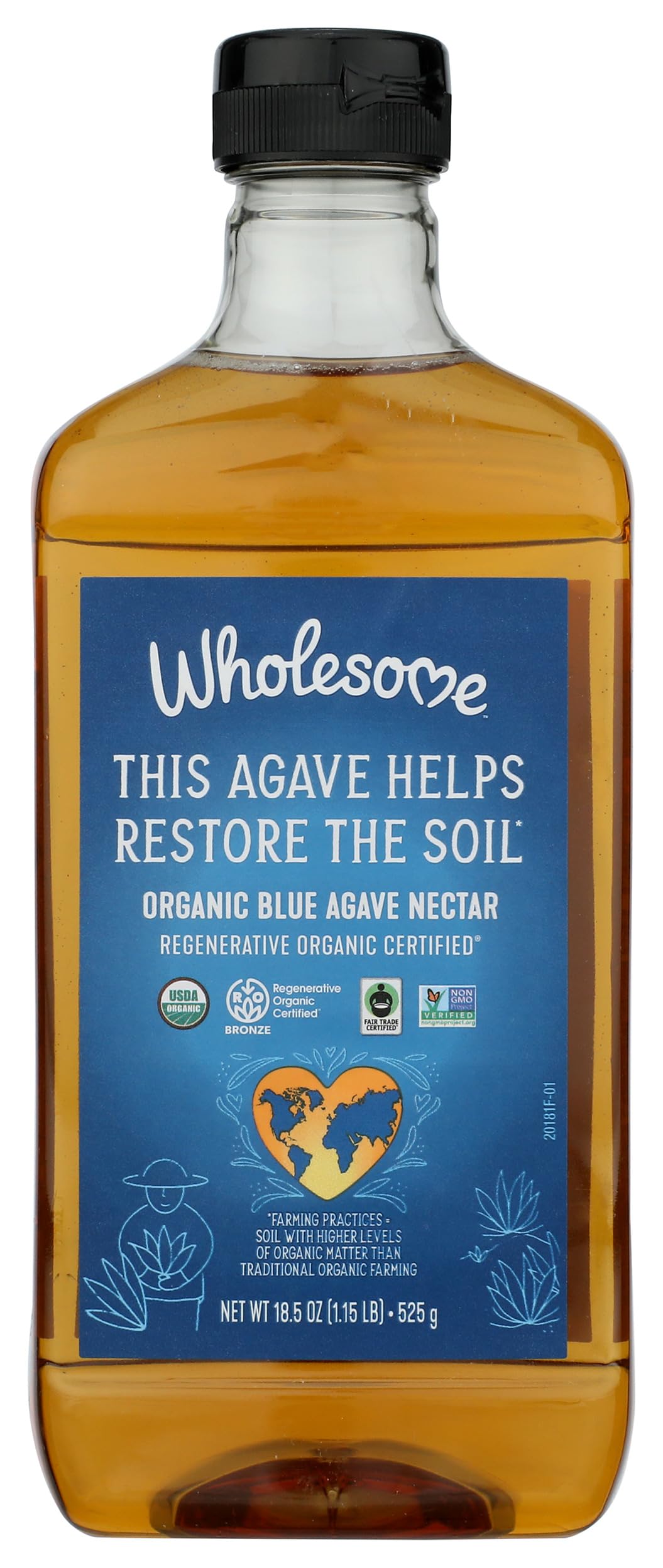 Wholesome Blue Agave Nectar bottle pour: a smooth, versatile sweetener for drinks and recipes.
