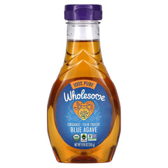 Wholesome Blue Agave Nectar bottle showcases premium natural sweetener ideal for cocktails and baking.
