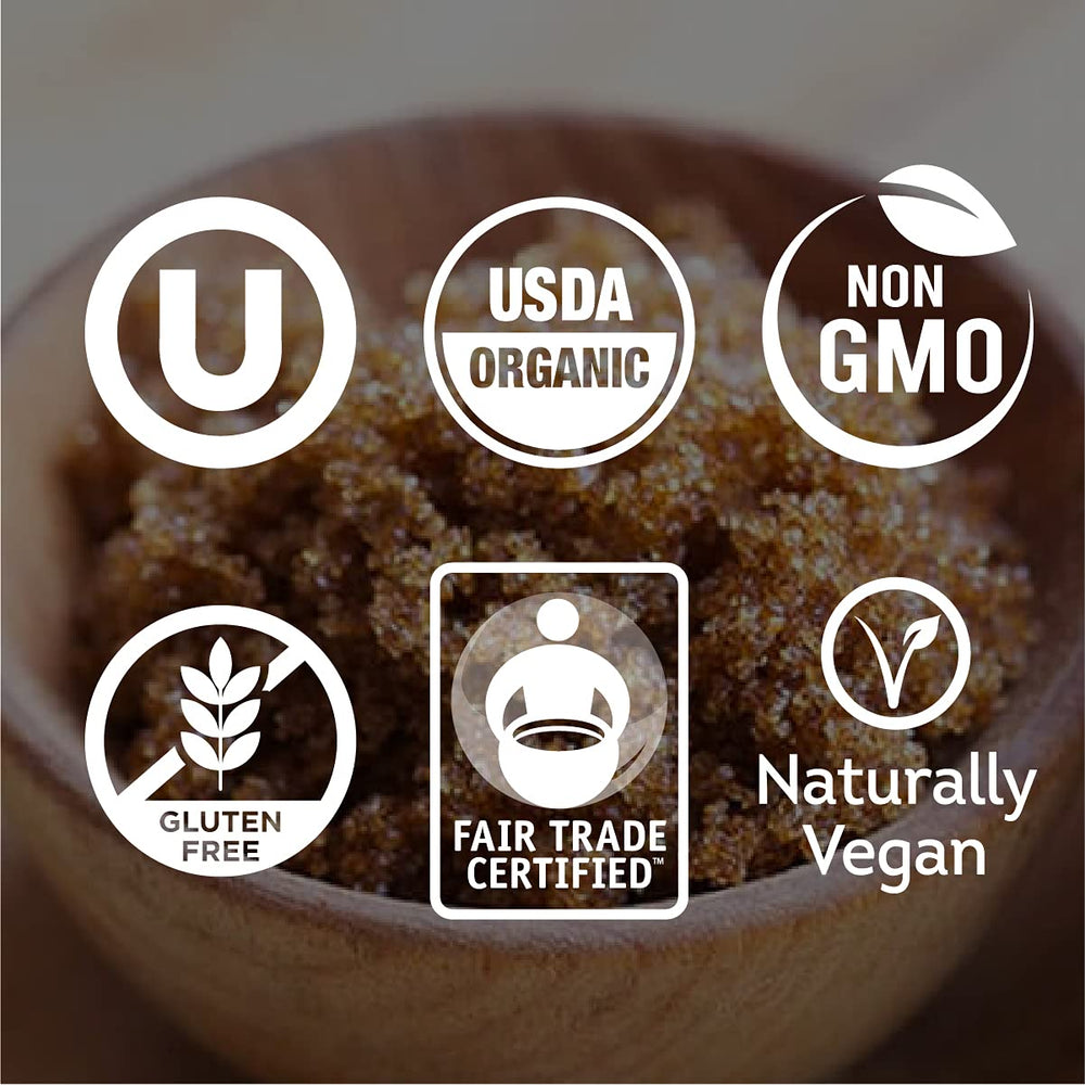 Wholesome brown sugar certifications badge: Organic and Fair Trade