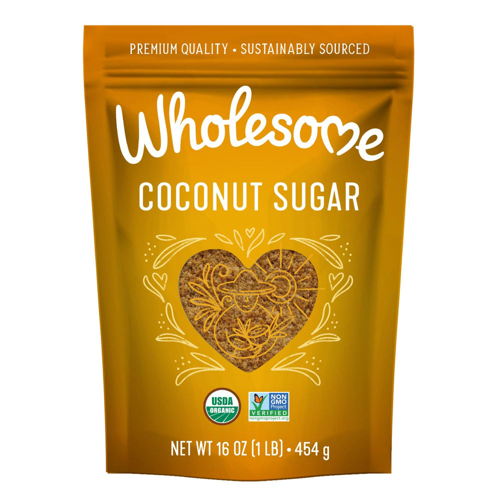 Wholesome Coconut Sugar bottle—natural, versatile sweetener for baking and beverages.