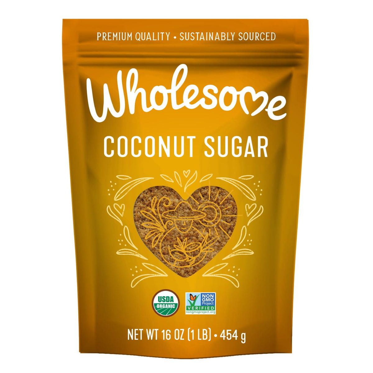 Wholesome Coconut Sugar bottle—natural, versatile sweetener for baking and beverages.