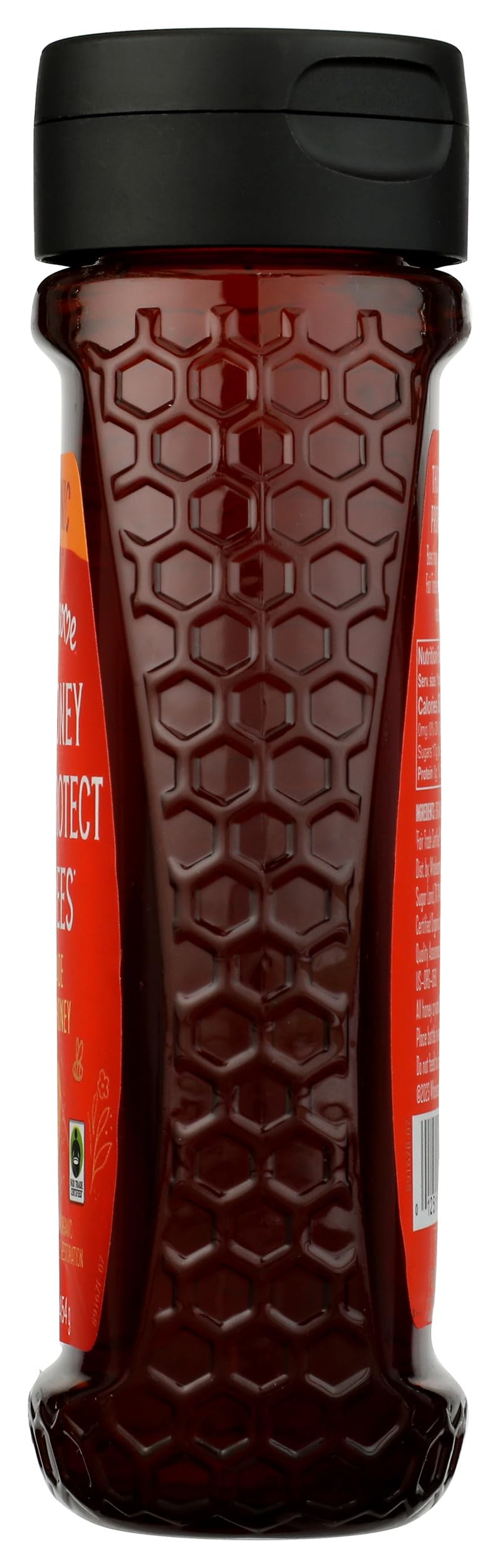 Wholesome fair trade certified honey label signals ethical sourcing.