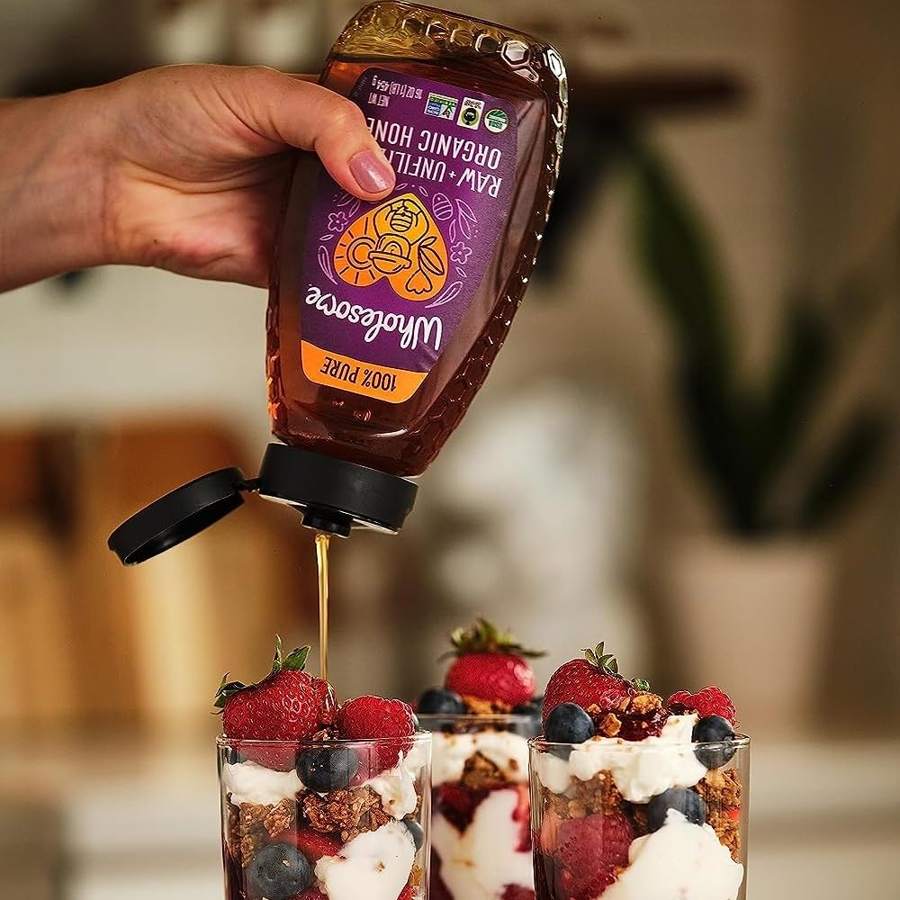 Wholesome honey topping on yogurt adds rich sweetness.