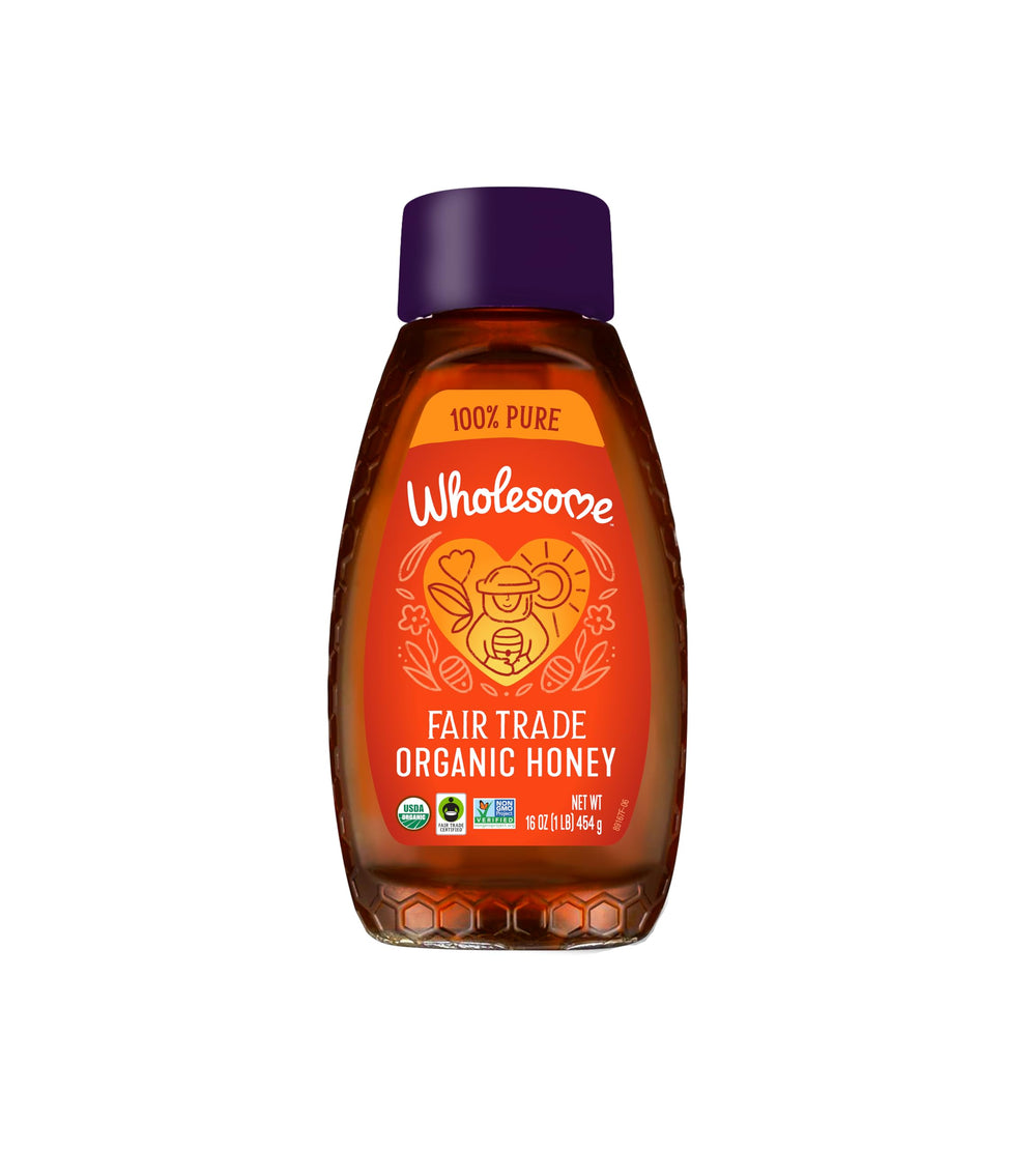 Wholesome Organic Honey bottle 16oz ready to sweeten beverages.
