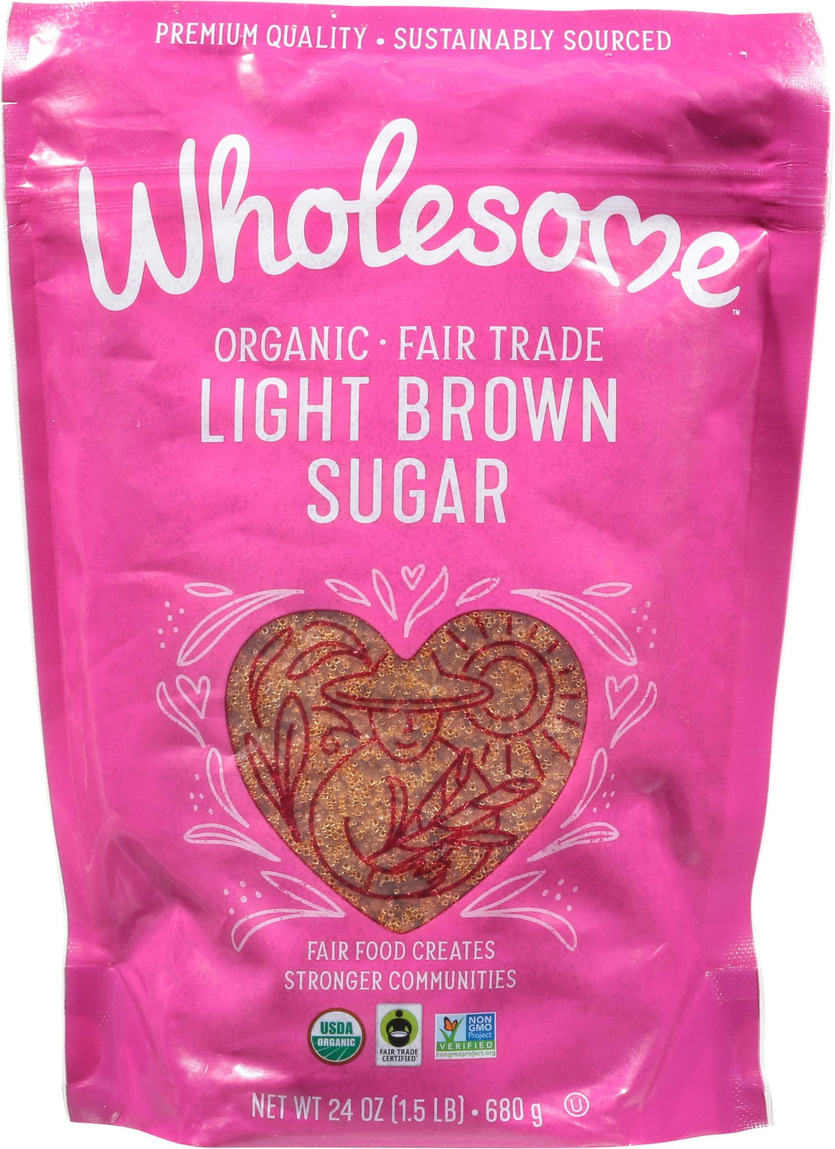 The Wholesome Organic Light Brown Sugar 24oz bag is ideal for baking and glazes.