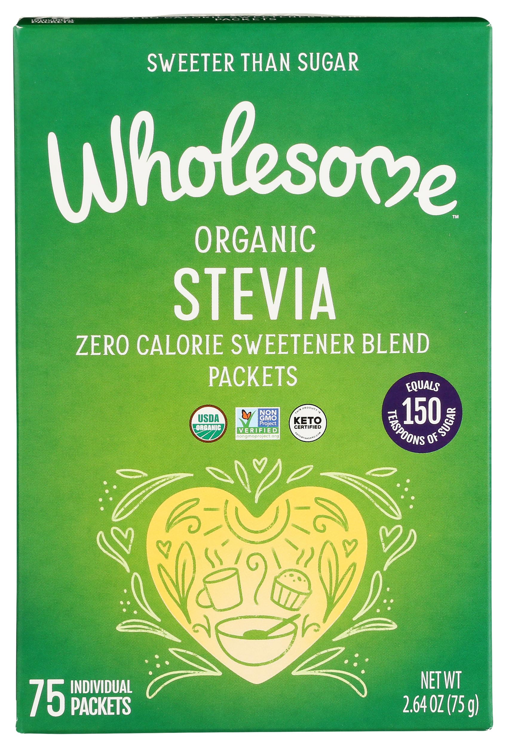 Wholesome Organic Stevia packets for zero-calorie sweetness in coffee