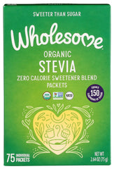 Wholesome Organic Stevia packets for zero-calorie sweetness in coffee