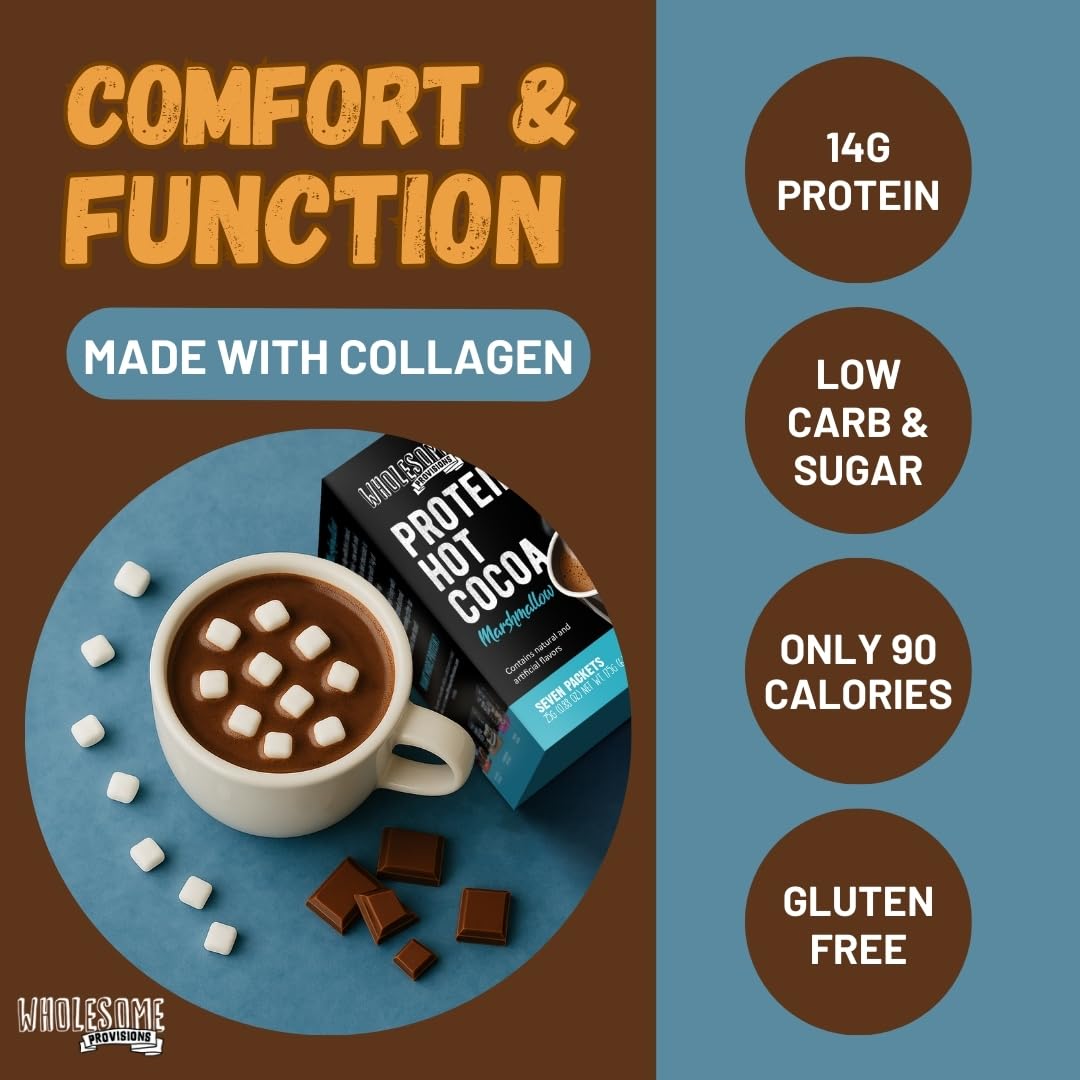 Wholesome Provisions Protein Hot Chocolate with mini marshmallows for cozy treats