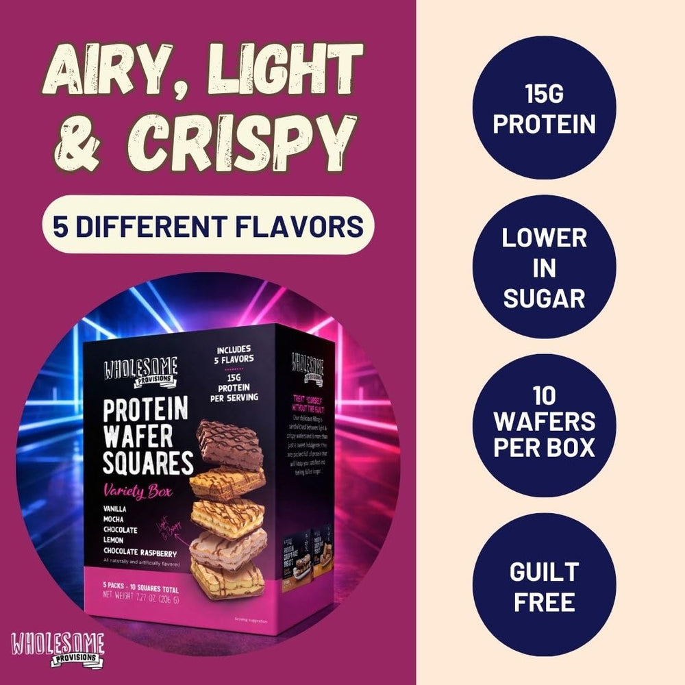 Wholesome Provisions Protein Wafer Squares chocolate flavor with crisp texture