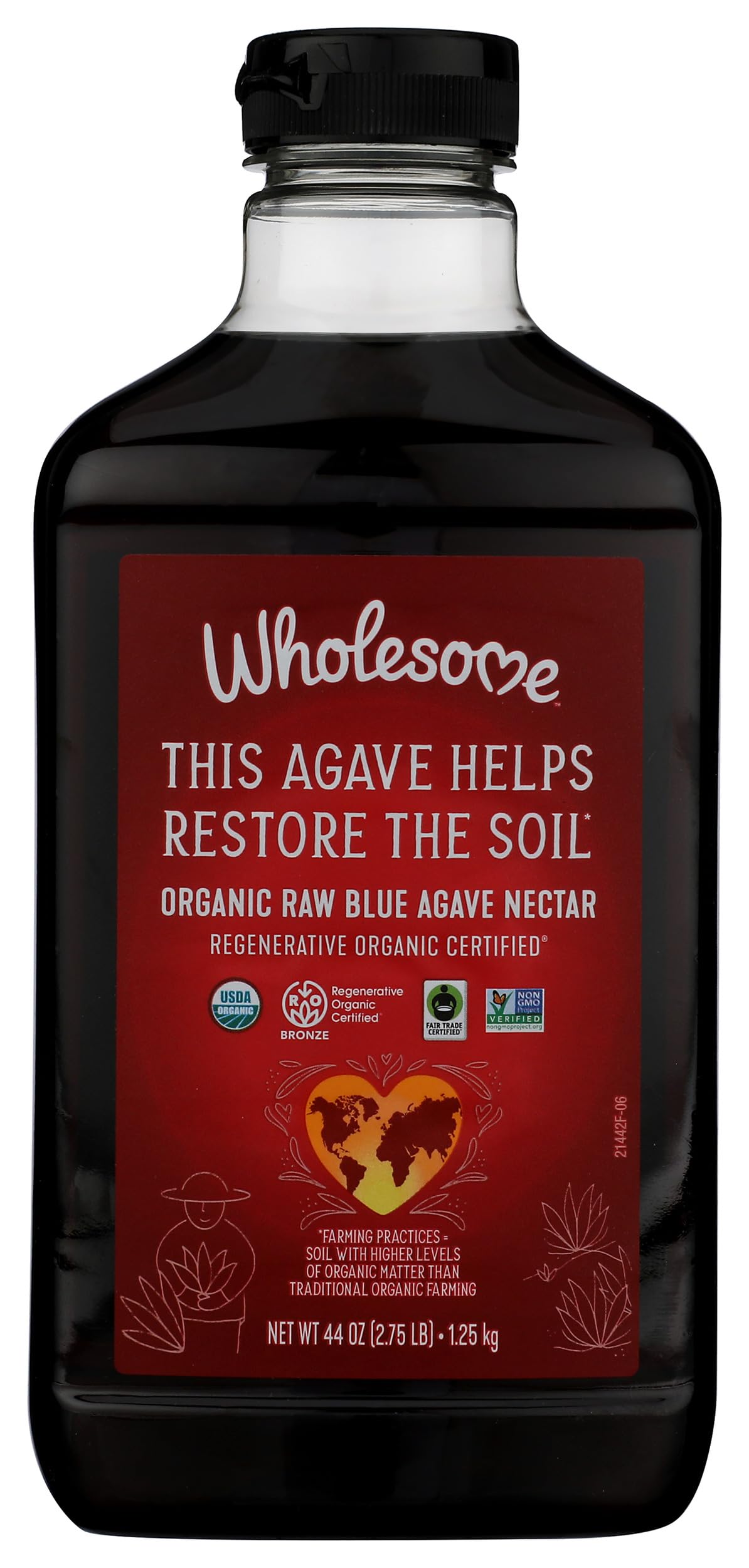 Wholesome Raw Blue Agave bottle front view showing natural sweetness in drinks
