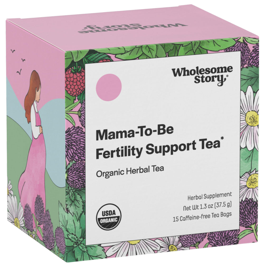 Wholesome Story Organic Fertility Tea packaging with eco-friendly sachets for daily ritual.