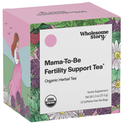 Wholesome Story Organic Fertility Tea packaging with eco-friendly sachets for daily ritual.