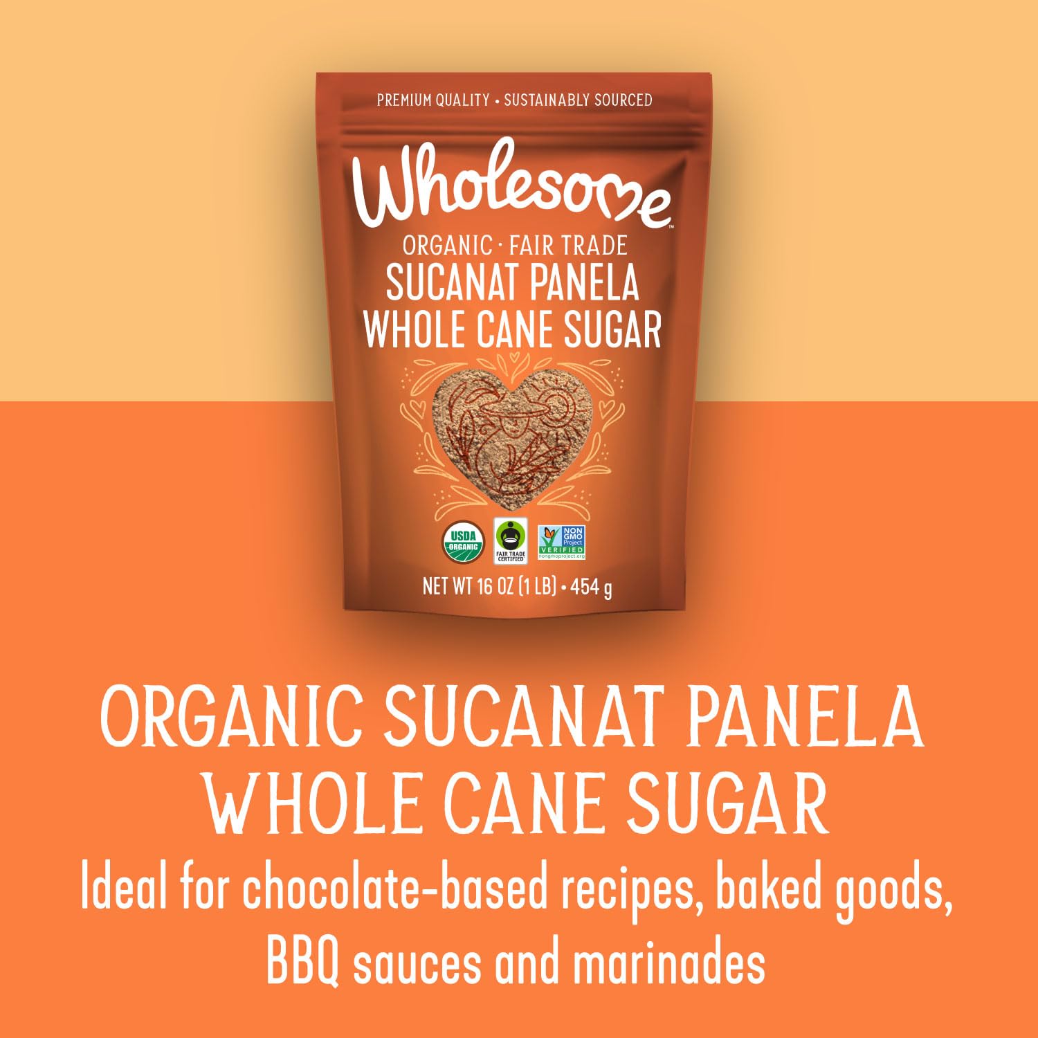 Wholesome Sucanat Panela granules closeup reveal deep color and wholesome flavor.