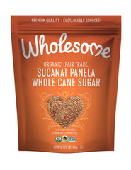 Wholesome Sucanat Panela jar front for baking and sprinkling with organic whole cane sugar.