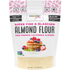 Wholesome Yum almond flour in a bowl showing ultra-fine grind for gluten-free baking