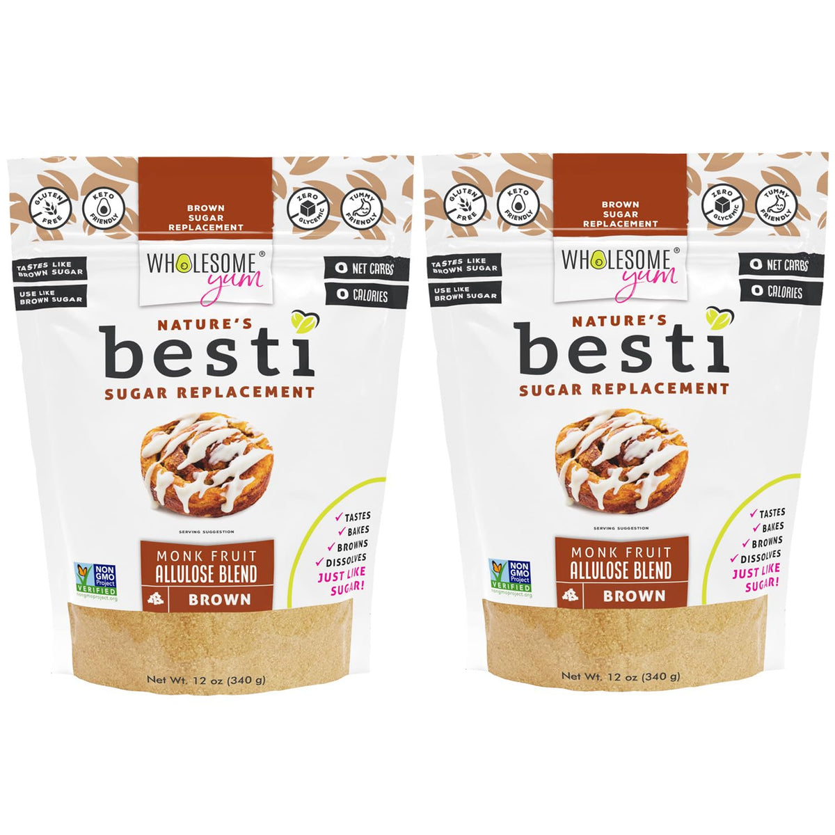 Wholesome Yum Besti Brown Sugar Substitute packaging on shelf, keto-friendly sweetness for your pantry.
