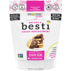 Wholesome Yum Besti jar shows keto-friendly natural sugar substitute with zero calories.