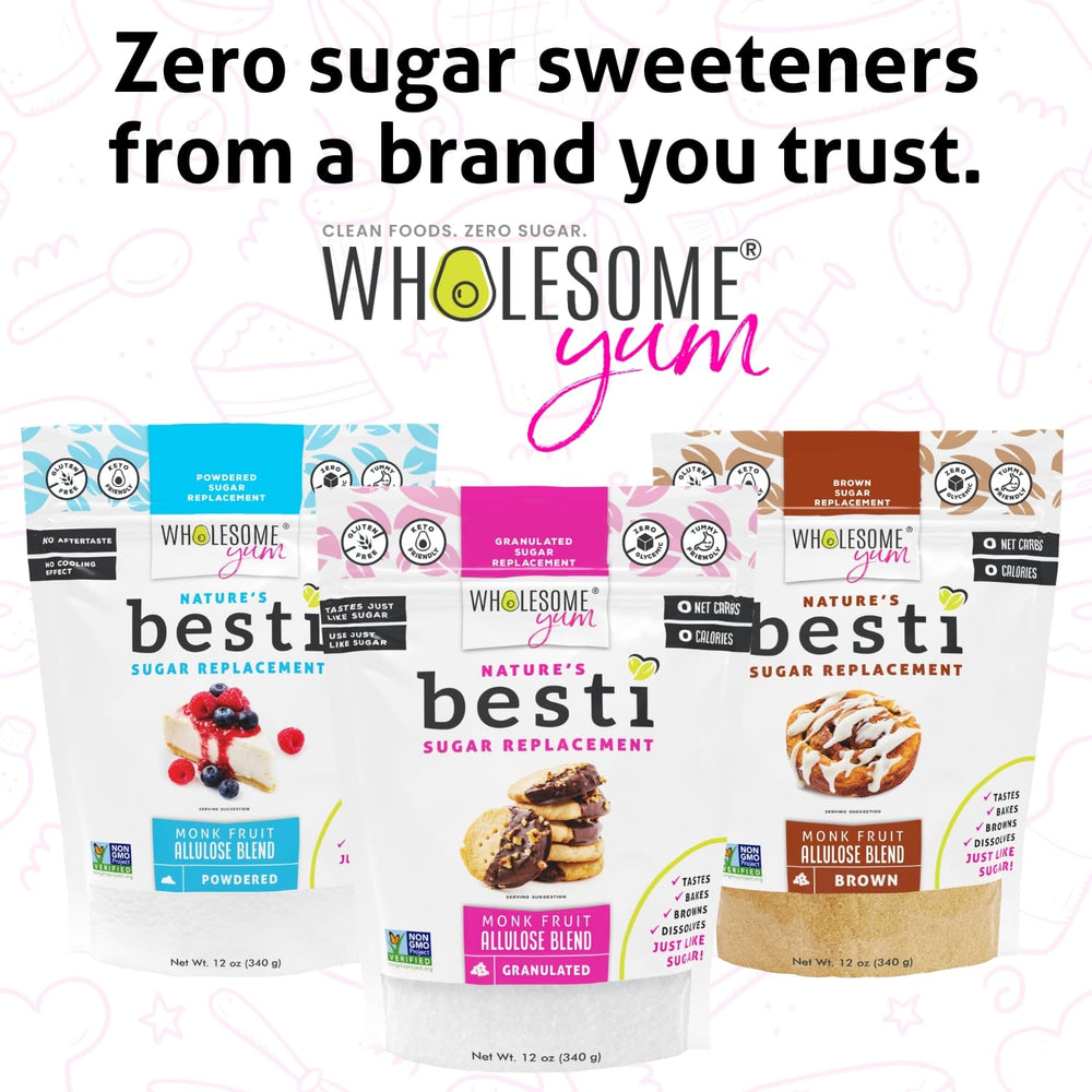 Wholesome Yum Besti powdered sugar substitute frosting-ready smooth texture.