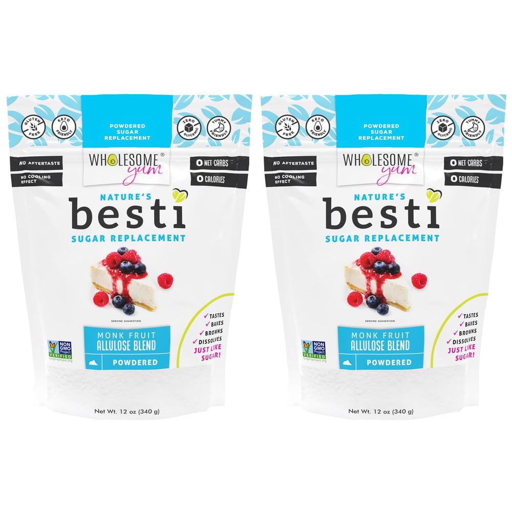 Wholesome Yum Besti powdery sugar substitute pouring for smooth, sugar-free sweetness