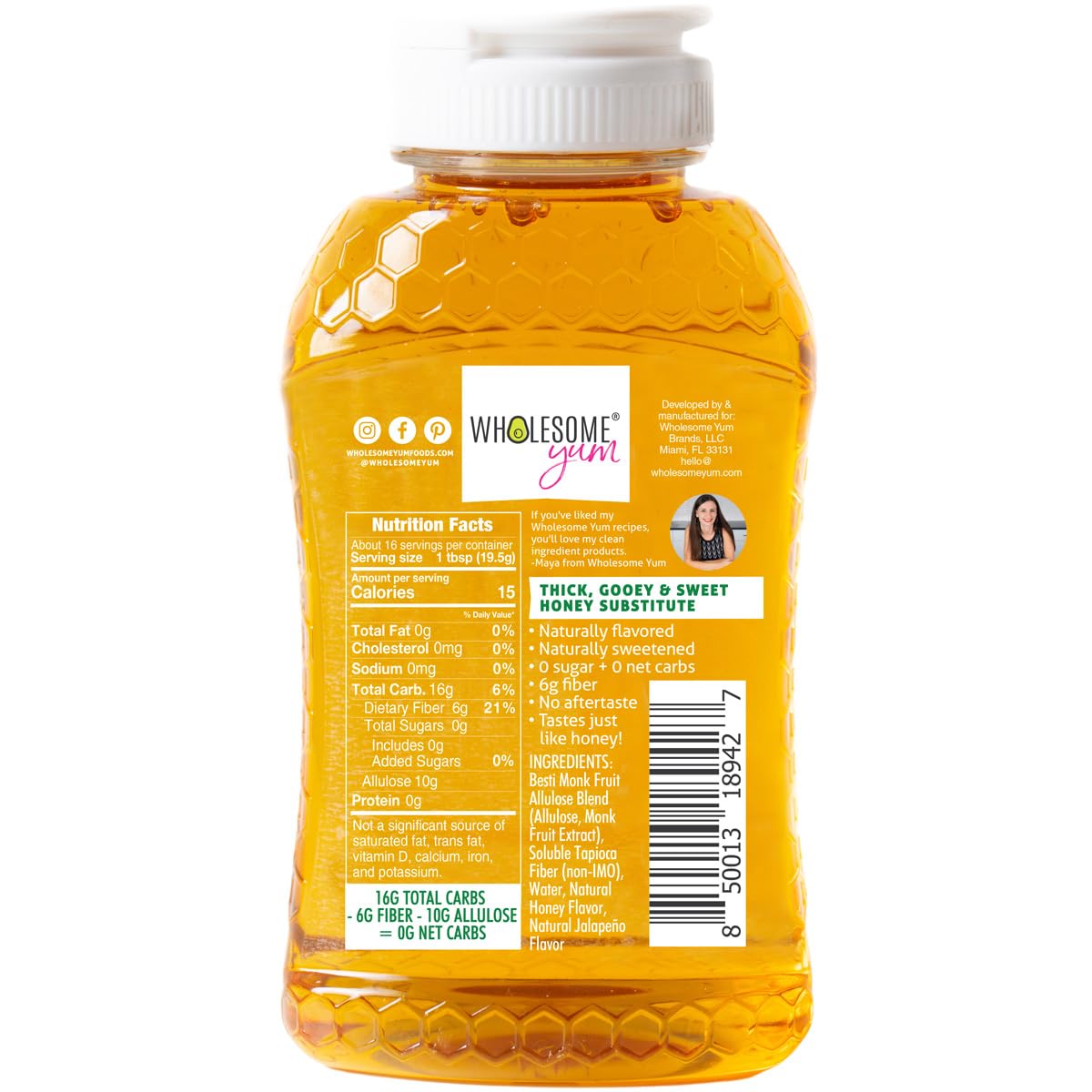 Wholesome Yum jalapeno honey substitute glaze adds sweet heat to meals.