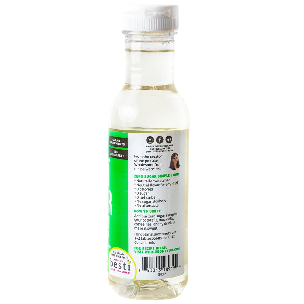 Wholesome Yum Keto Simple Syrup ingredients displayed on label.