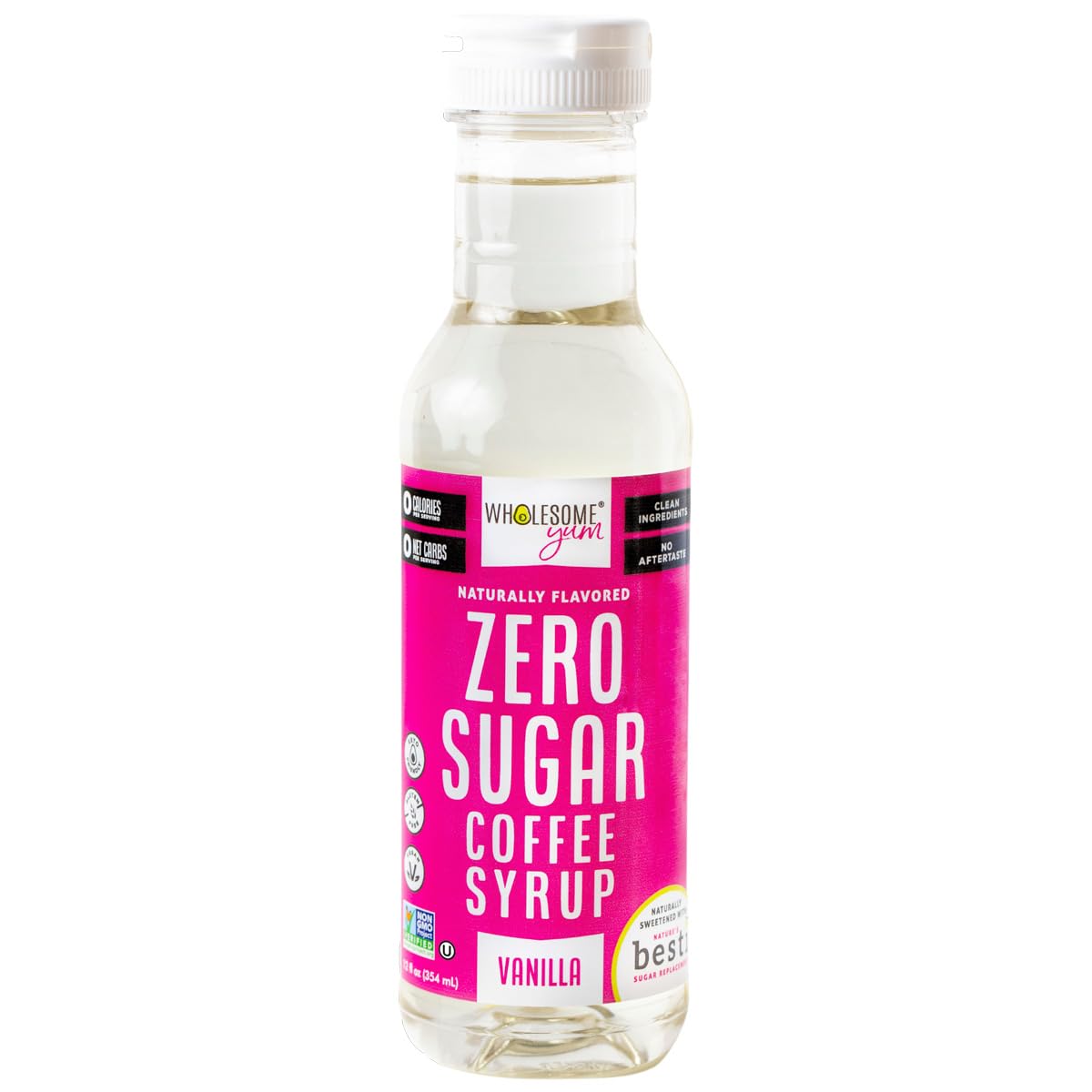 Wholesome Yum Zero Sugar Coffee Syrup vanilla bottle for keto coffee