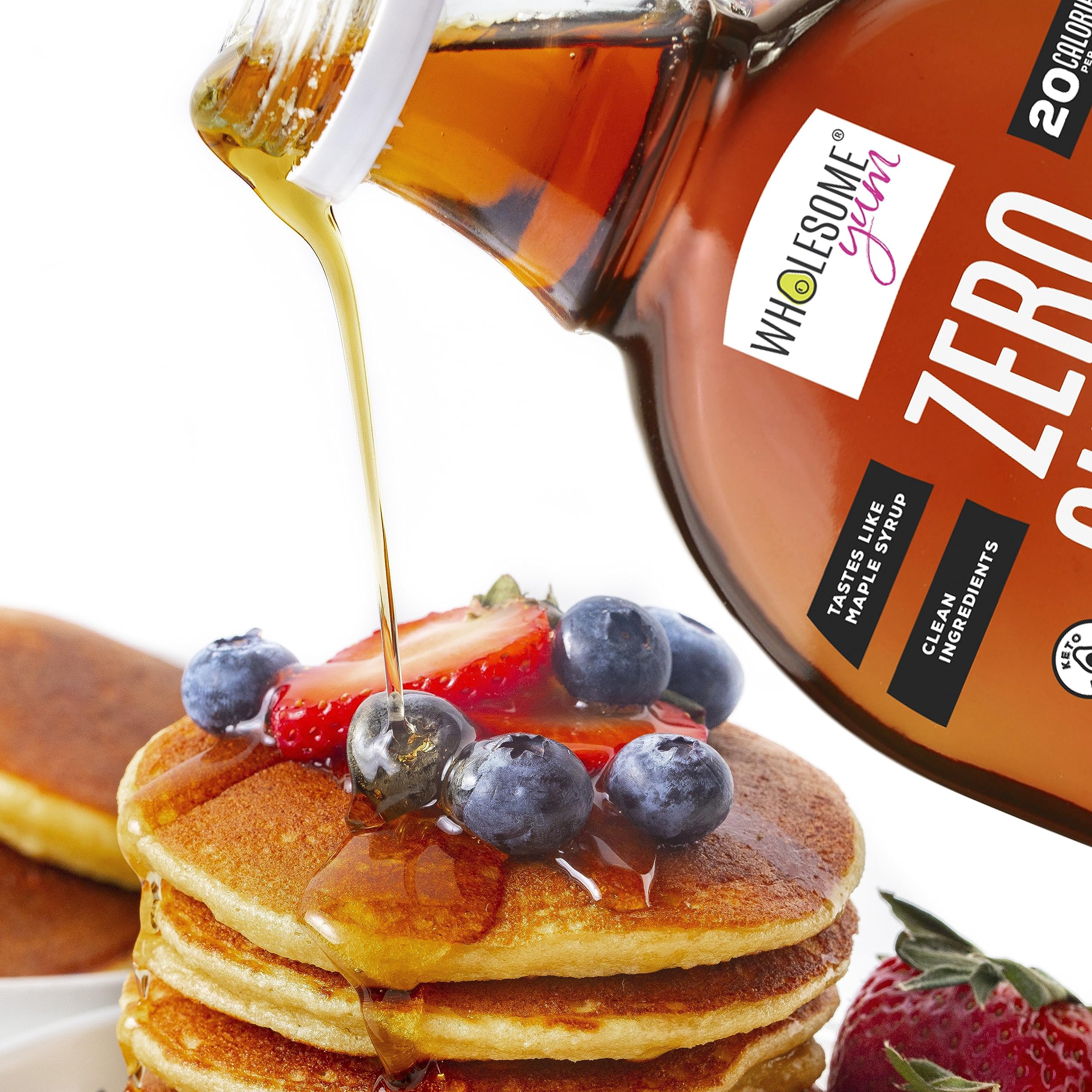Wholesome Yum keto maple syrup on muffins, low carb breakfast.