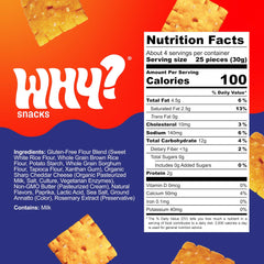 WHY? SNACKS gluten-free cheddar crackers closeup highlights tangy cheddar and crunchy texture.