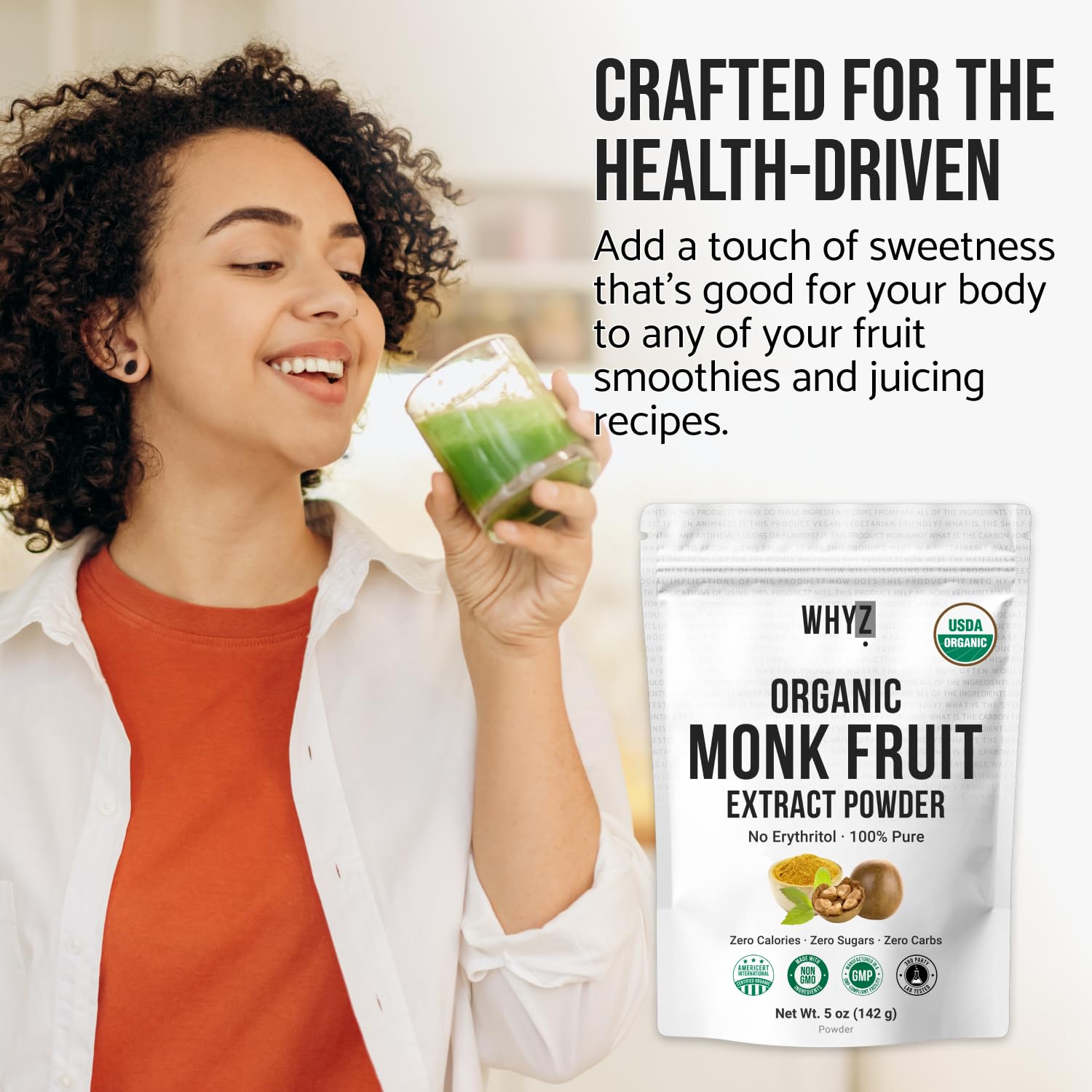 WHYZ Organic Monk Fruit Extract no fillers supports clean ingredient cooking.