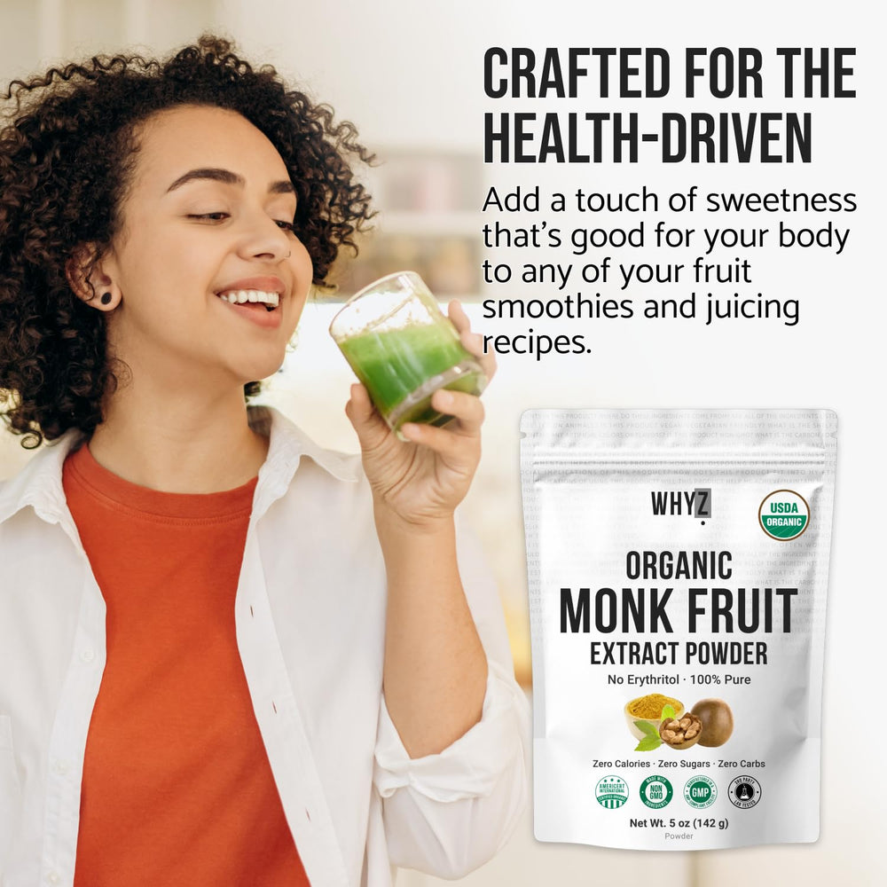 WHYZ Organic Monk Fruit Extract no fillers supports clean ingredient cooking.